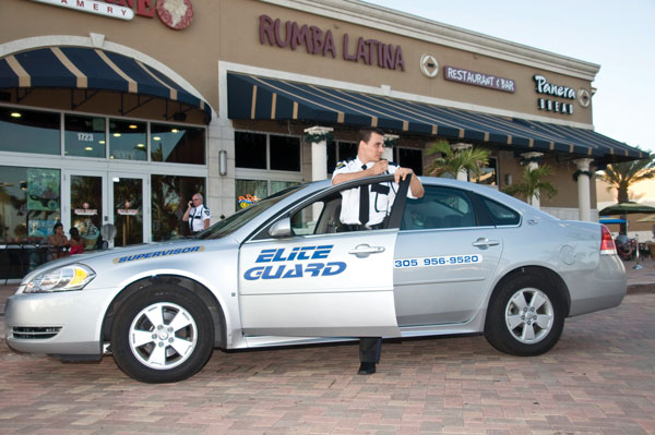 A Elite Security Guard next to a Elite Security Guard car